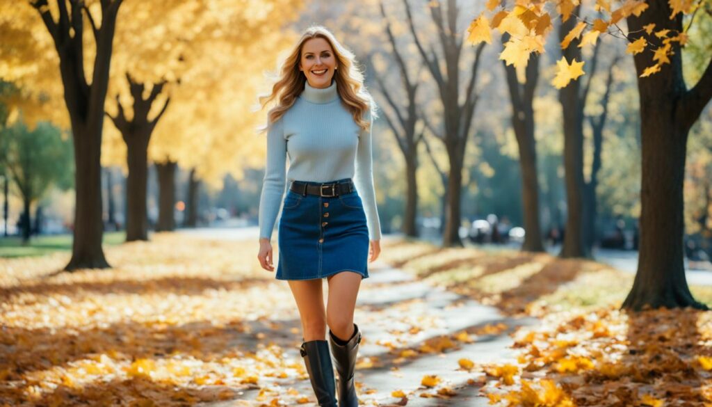 fall trends denim skirts and boots