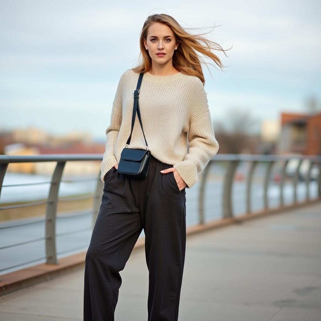 Cotton lounge pants styled with oversized sweater