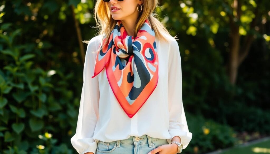 Casual silk scarf styling