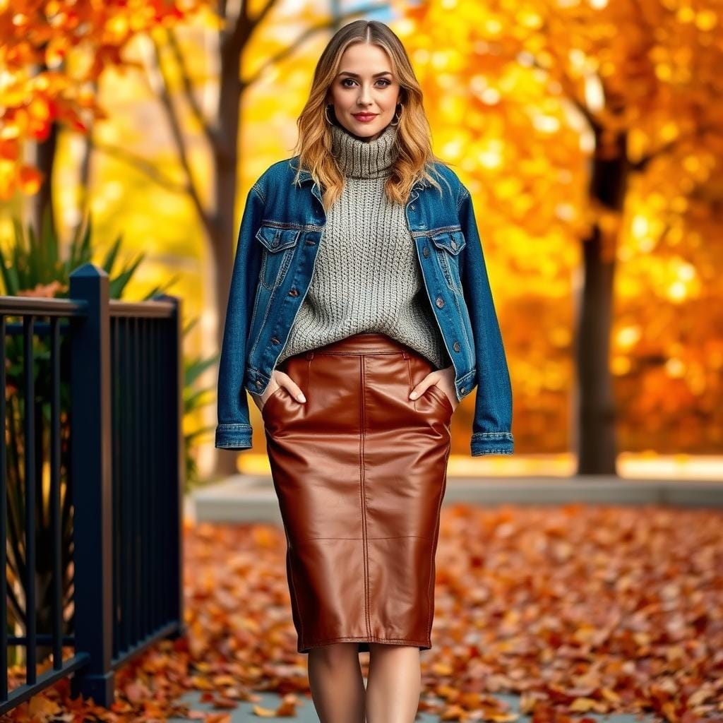 Seasonal leather skirt outfits