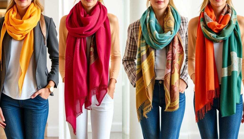 Seasonal silk scarf styling