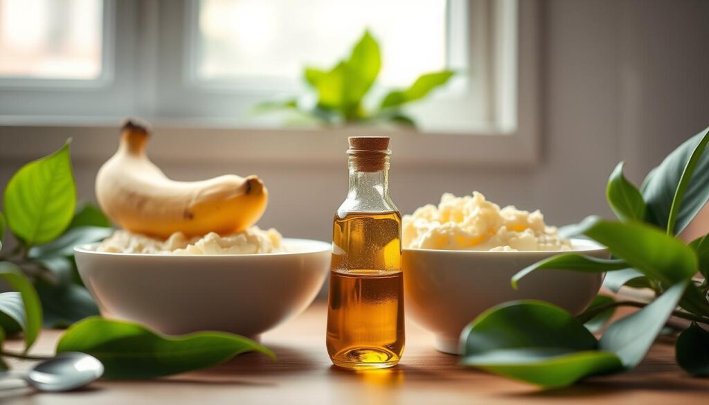 natural hair care mask with banana and olive oil