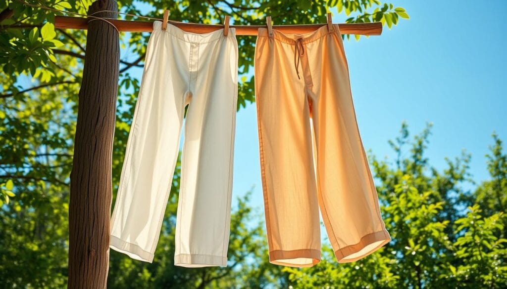 breezy linen bottoms hanging on a clothesline