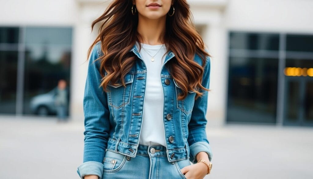 cropped denim jacket outfit