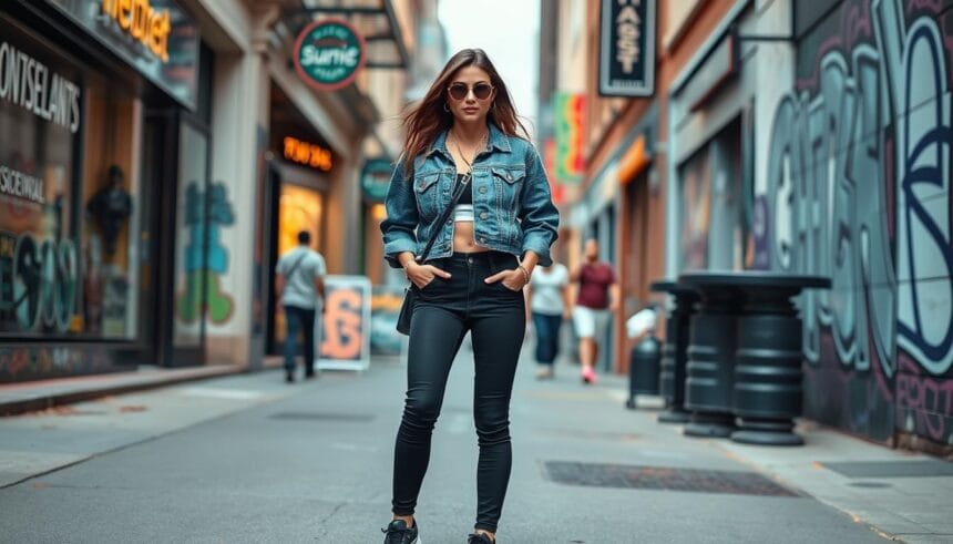 cropped denim jackets street style look