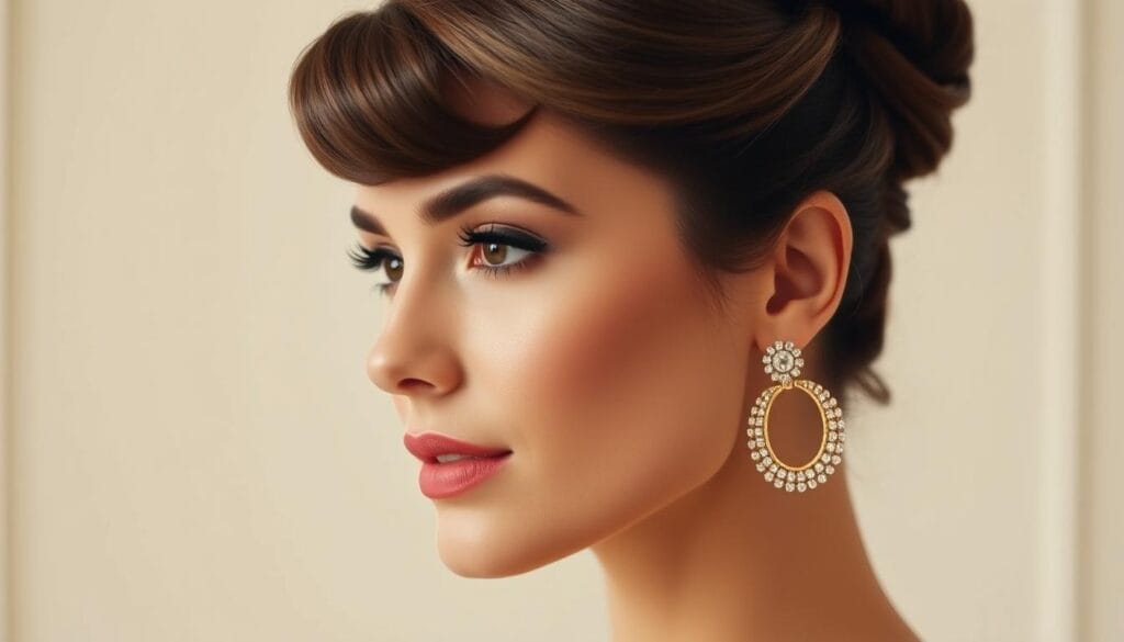 elegant hoop earrings and updo hairstyle