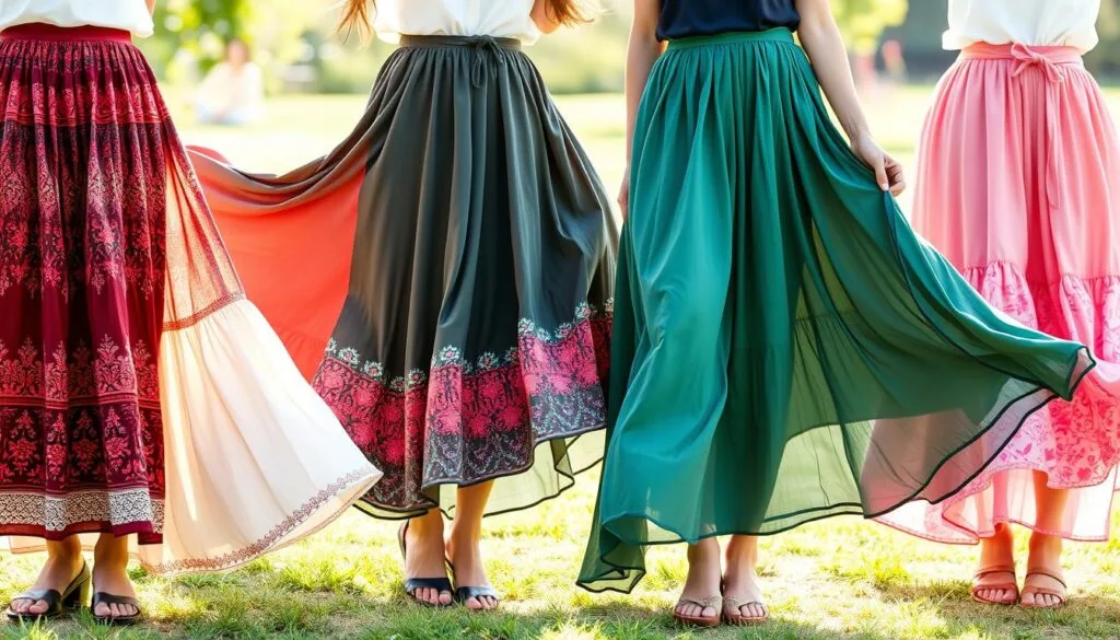 flowy skirts in different lengths and styles