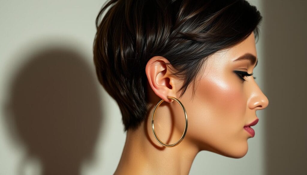 gold hoop earrings with short hair