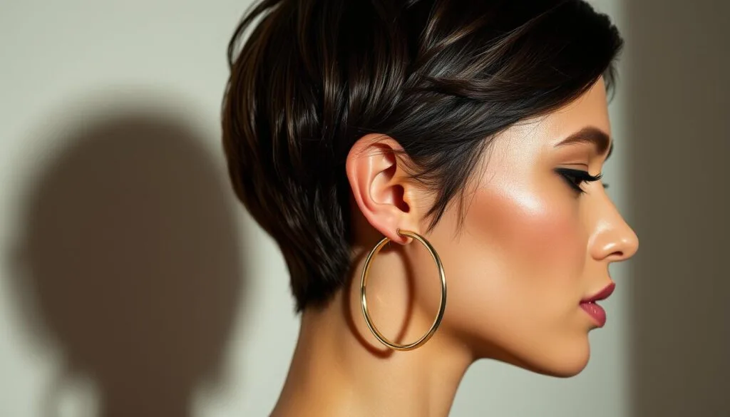 gold hoop earrings with short hair