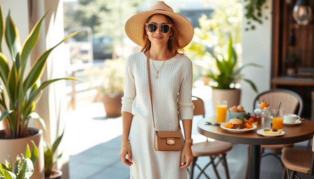 knit shift dress brunch outfit