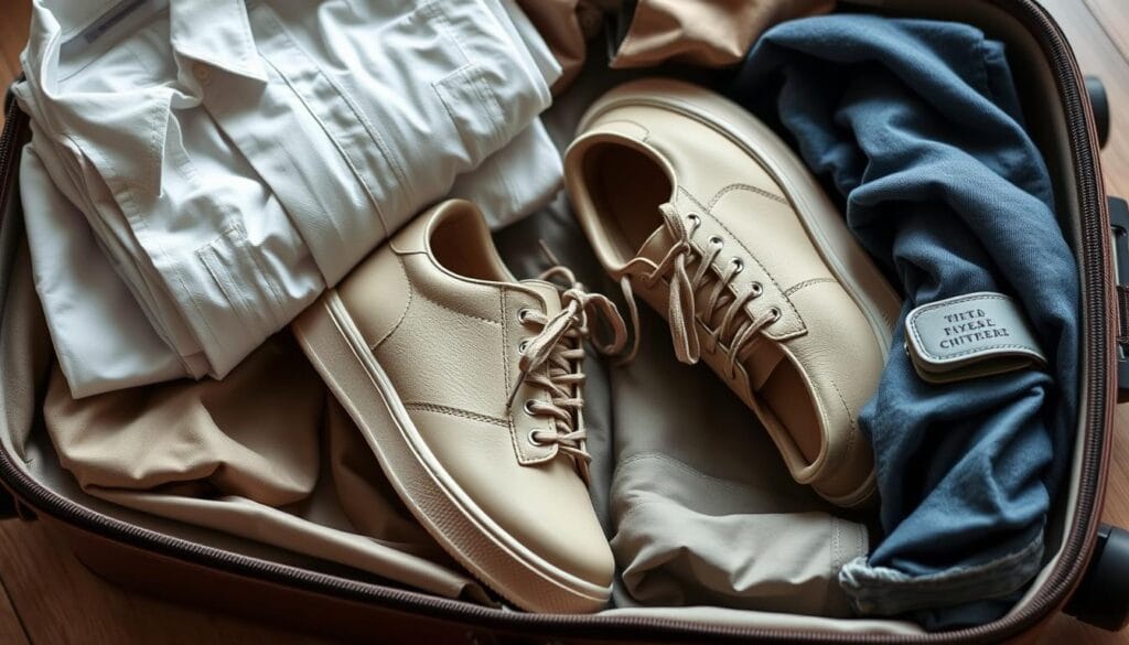 minimalist leather sneakers for easy packing