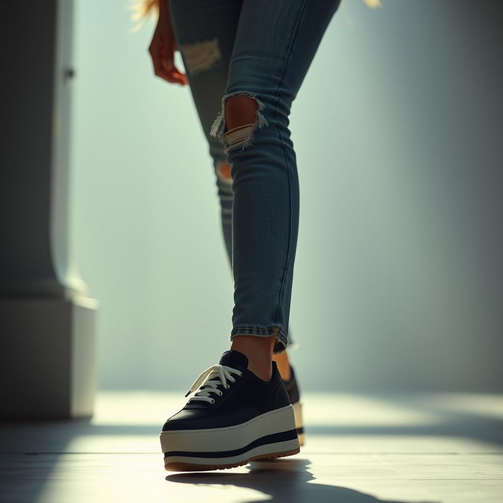 platform sneakers and jeans