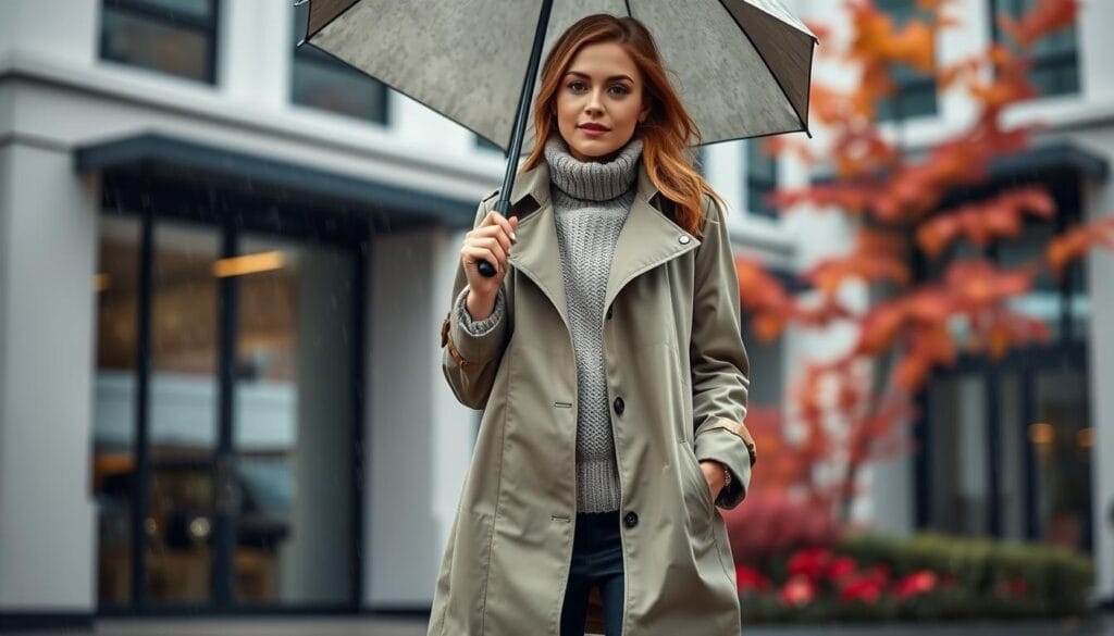 stylish rainwear layering