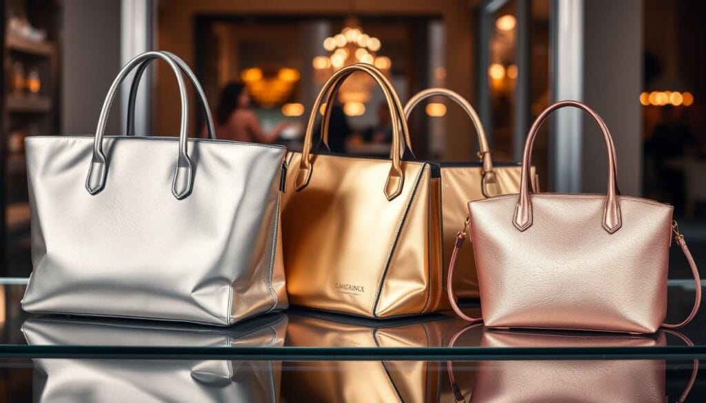 sleek metallic handbags